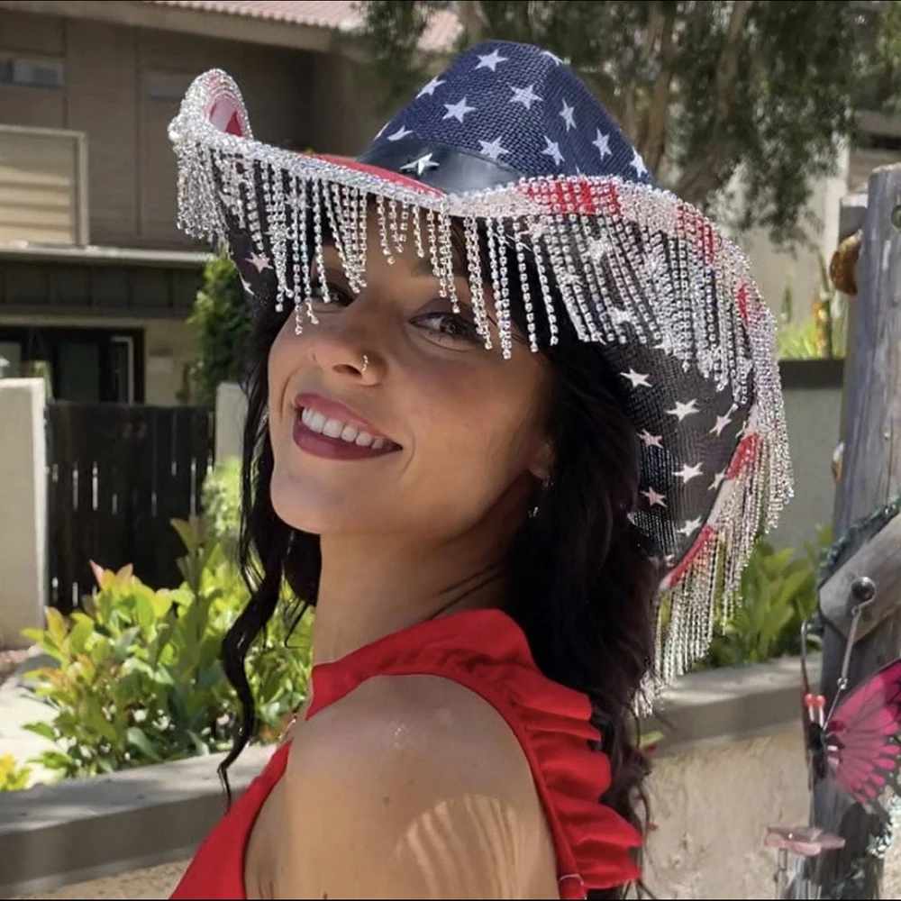 Women Tassel Rhinestone Cowboy Hat Wide Brim Handmade Cowgirl Western Sombrero Hombre Cap ETSY