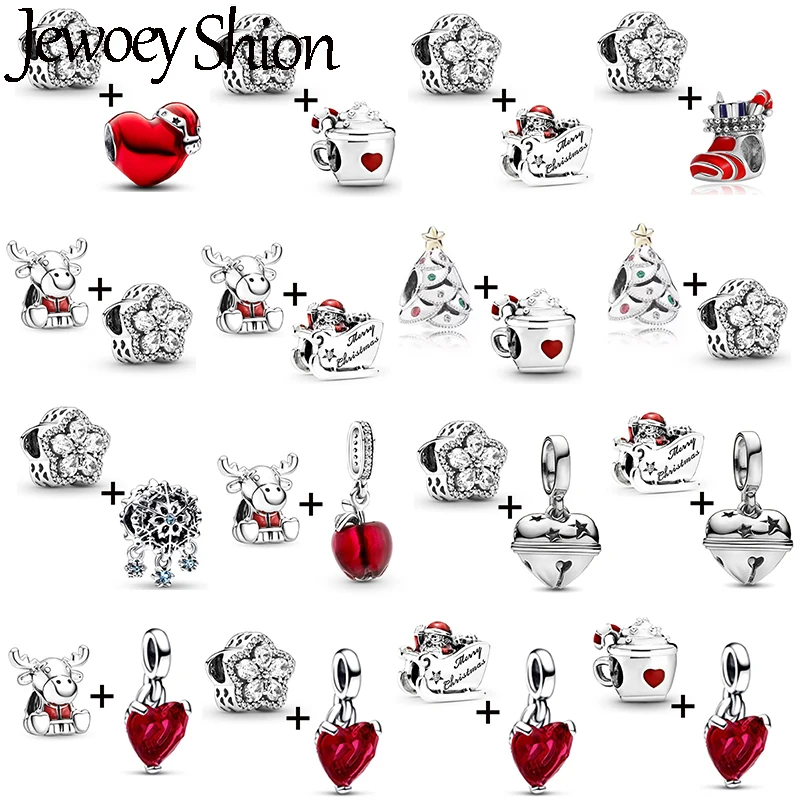 

2Pc/Lot Santa Claus & Reindeer & Christmas Bells Bead With Apple Pendant Fit DIY Brand Charm Bracelet For Women Jewelry Gift