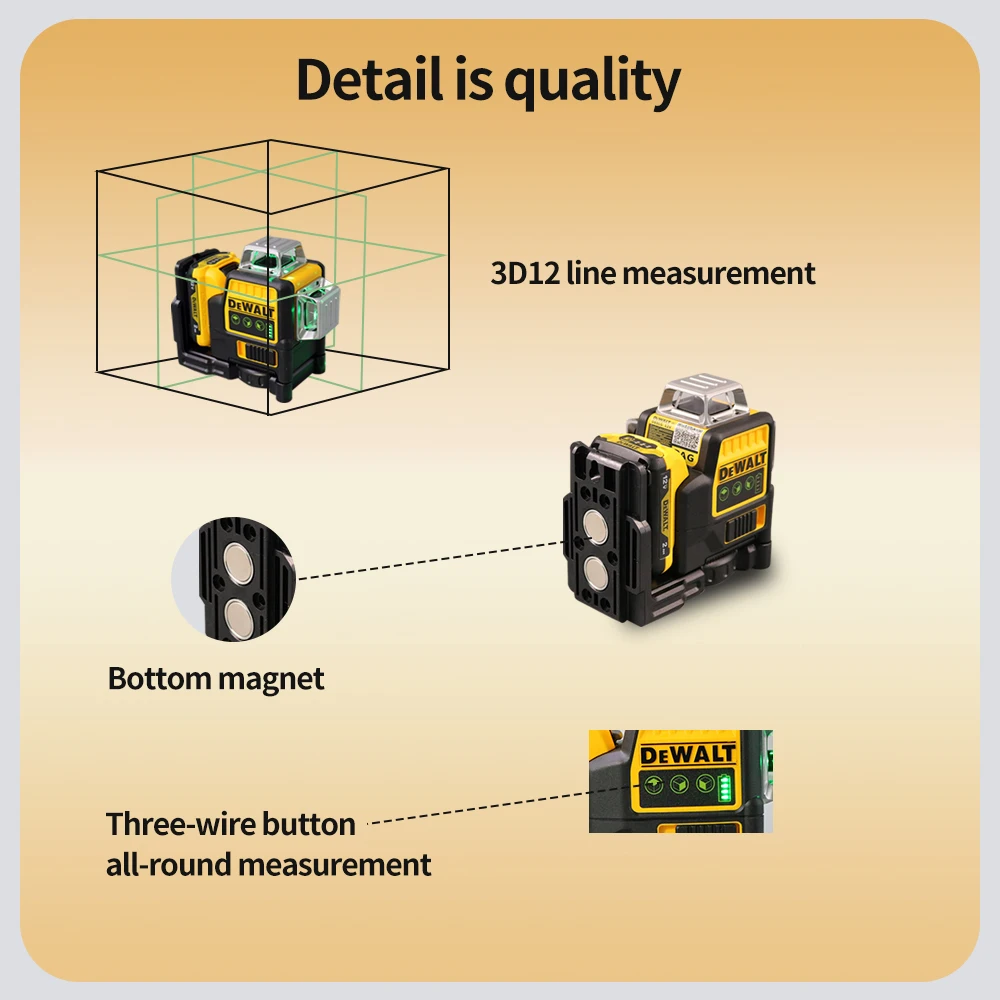 DEWALT DW089LG  Laser Level 3 Sides*360 Degree Vertical Lines Laser Level Horizontal Green Light Level Meter Outdoor 12V Battery 3
