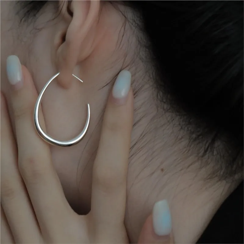 Exaggerated Silver Color Oval Stud Earrings for Women Irregular Line Earring Party Jewelry Accessories