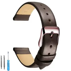 Premium Soft Leather Watch Band - Thin, Smooth, and Comfortable Strap Bracelet - 22mm (Brown - RG)