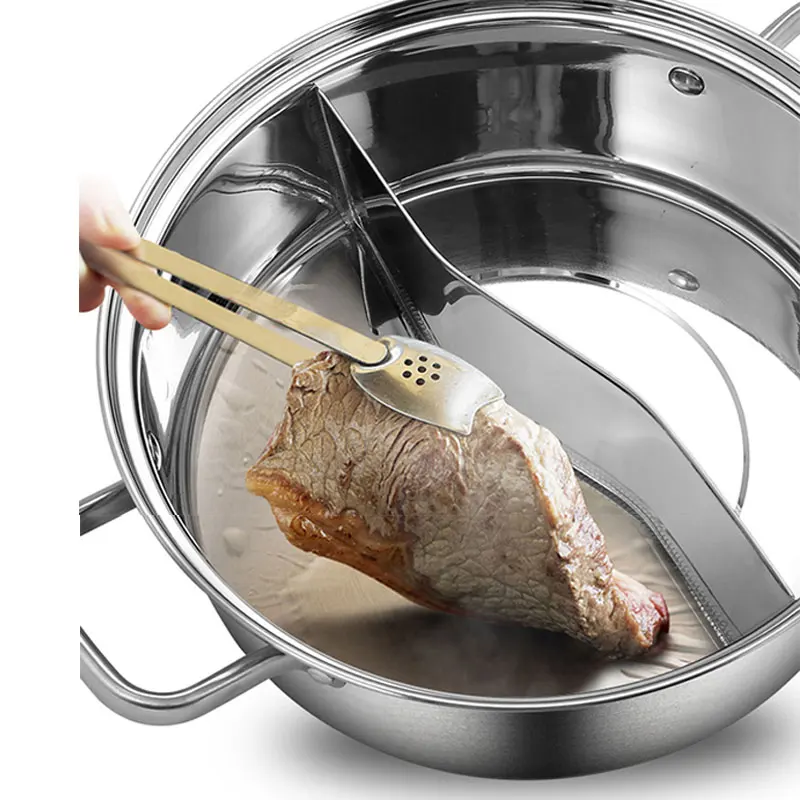 New Stainless Steel 304 Hot Pot Shabu Cooker Cookware Two-flavor Fondue  With Lid