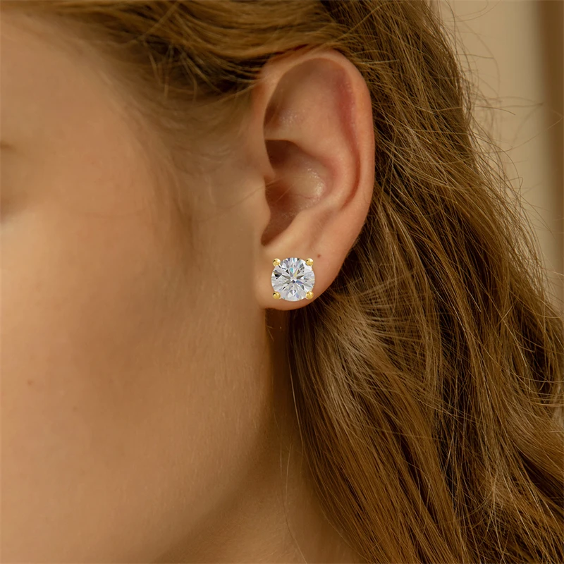 Womens Gold Earrings 18K Gold Moissanite Diamond AU750 for Woman