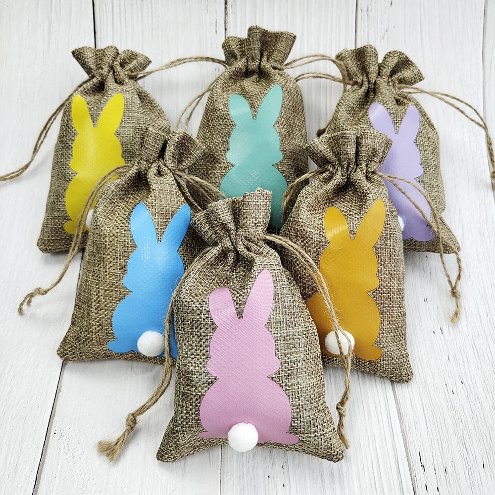 Happy Easter Gift Bags Easter Bunny Candy Cookie Bags Linen Drawstring Pocket Packing Bags Packaging Easter Decoration 2026