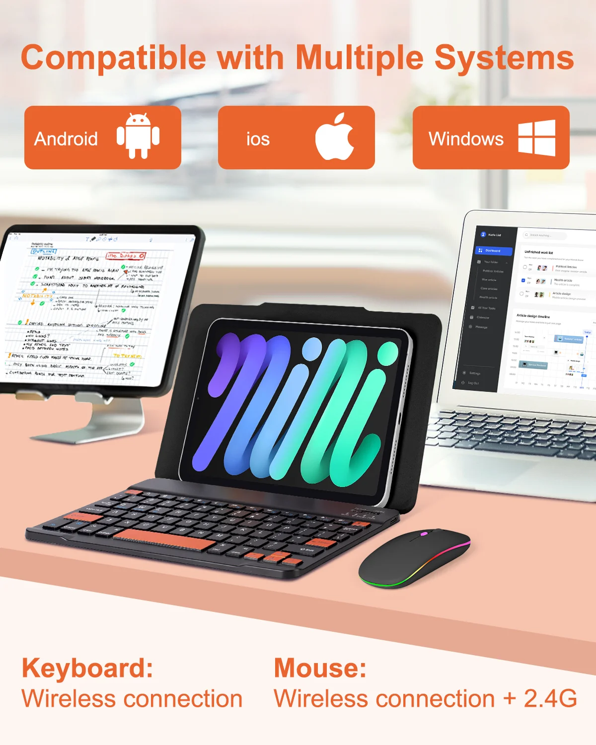 Universal Ultra-Slim Bluetooth Keyboard with Adjustable Stand