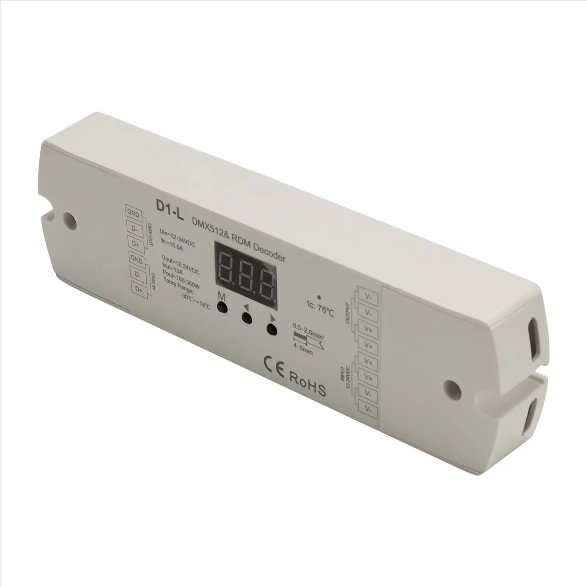 《공장 직판》D1-L 흑백 DMX512 디코더 1CHx15A 12-24VDC PWM 주파수 단일 색상 LED 스트립 컨트롤러 버튼으로 주소 지정
