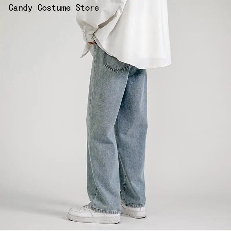 Male Brand Trousers Korean Fashion Men Wide Leg Jeans spring New Streetwear Straight Baggy Denim Pants