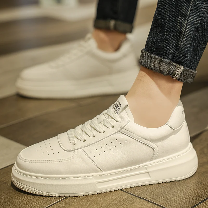 

Men Genuine Leather Casual Shoes Men lace upwhite Sneakers Men Skateboard Shoes outdoor Comfortable Platform Male Footwear