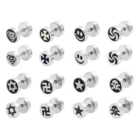 Stainless Steel Barbell Dumbbell Studs Earrings For Men Women Punk Gothic Pattern Earrings Fashion Piercing Jewelry Wholesale 1