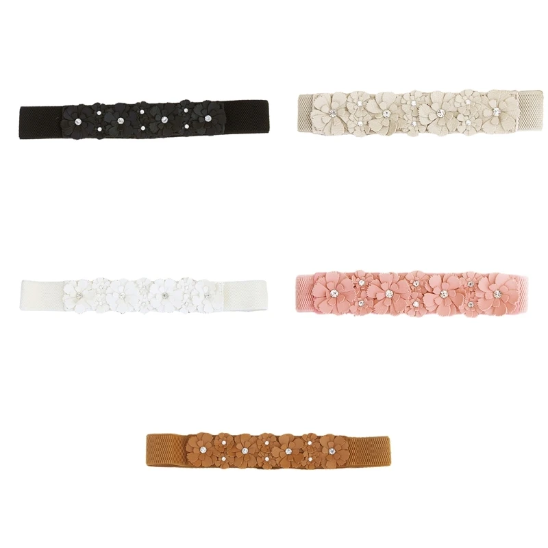 

Stretchy Women Waist Belt Vintage Wide Elegant Belts Designer Shinning PU Flower Decors Decorative Women Wide Waist Belt