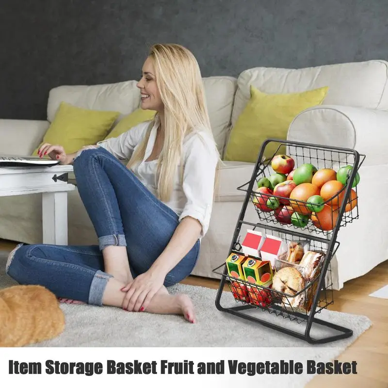 

2-уровневая металлическая корзина для фруктов, Портативная подставка для хранения овощей, кухонная полка, стойка, корзина для хлеба и фруктов, кухонный органайзер для столешницы