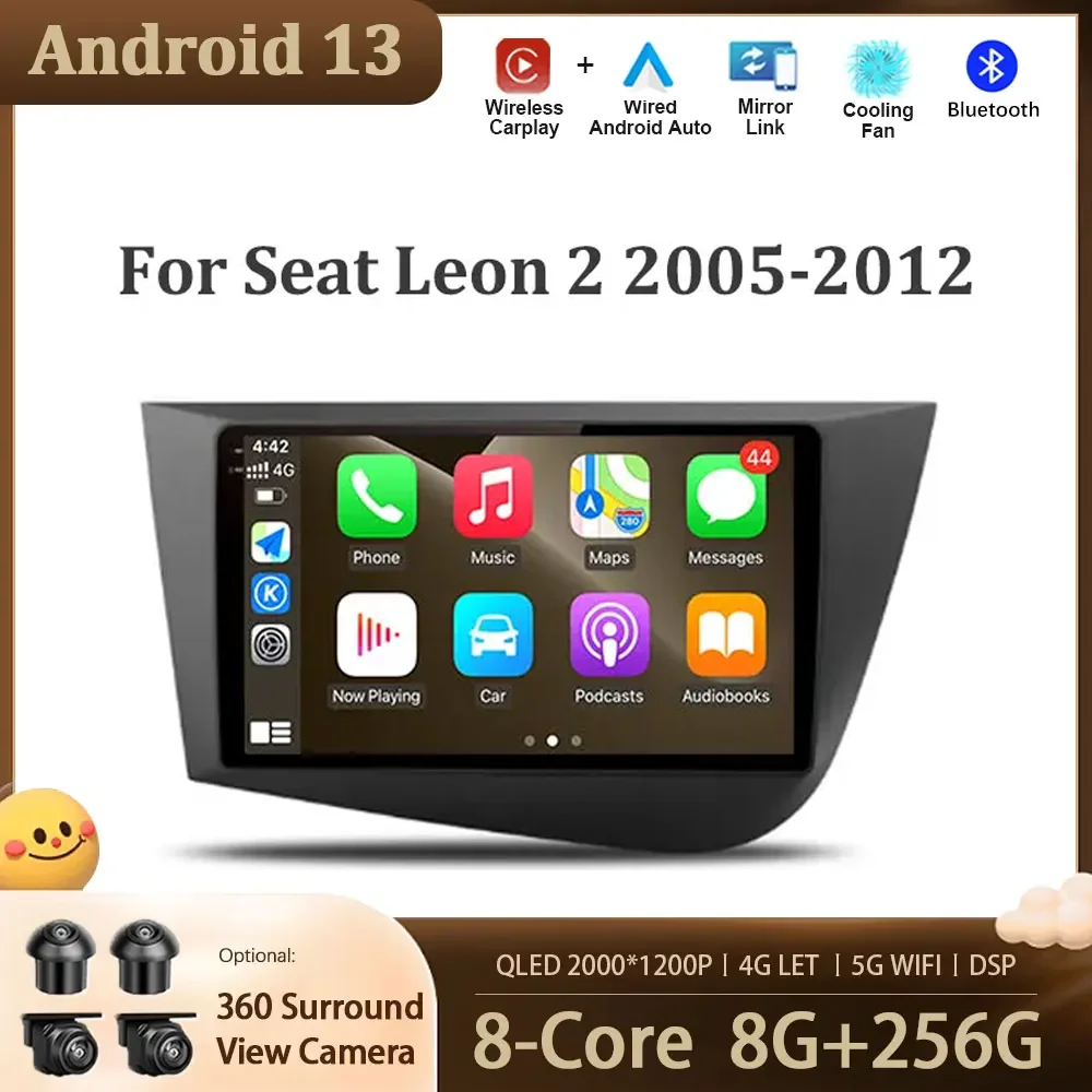

Android 13 Car Radio Stereo For Seat Leon 2 2005 - 2012 GPS Navigation Screen Auto Multimedia Video Player GPS 4G LET BT Carplay