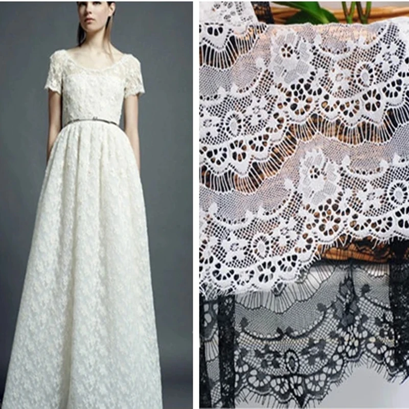 

5yards/lot off white black thicker corrugated hollow embroidered eyelash Lace for diy skirt dresses lace fabric for sewing