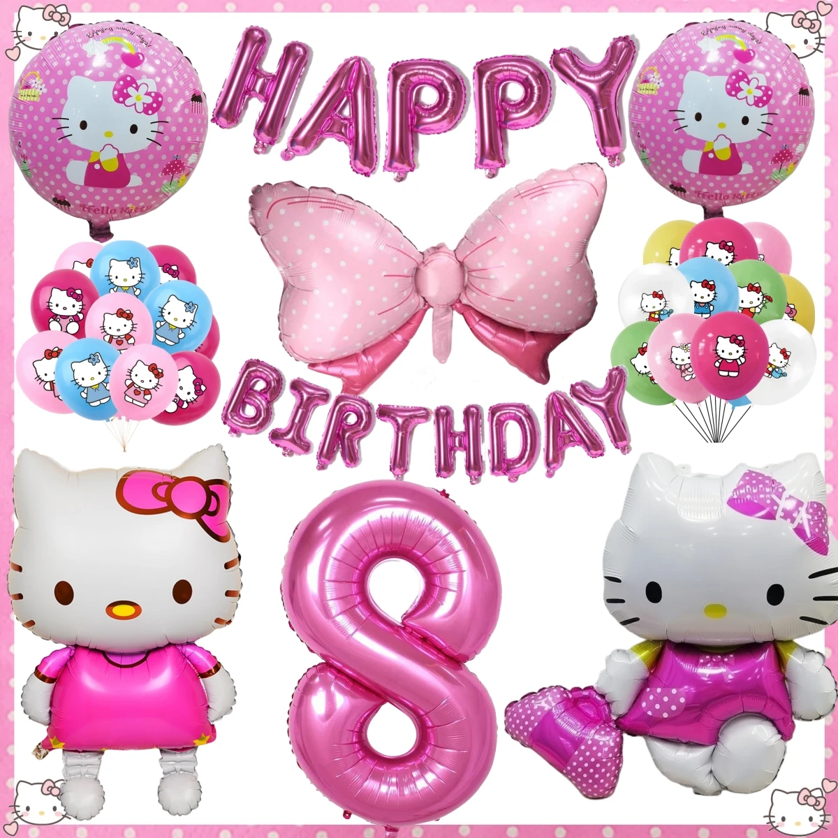 Plato de decoración para fiesta de cumpleaños de Hello Kitty rosa, vajilla desechable, fondo, globo, baby shower, juguete para niñas, regalo, suministros para fiesta
