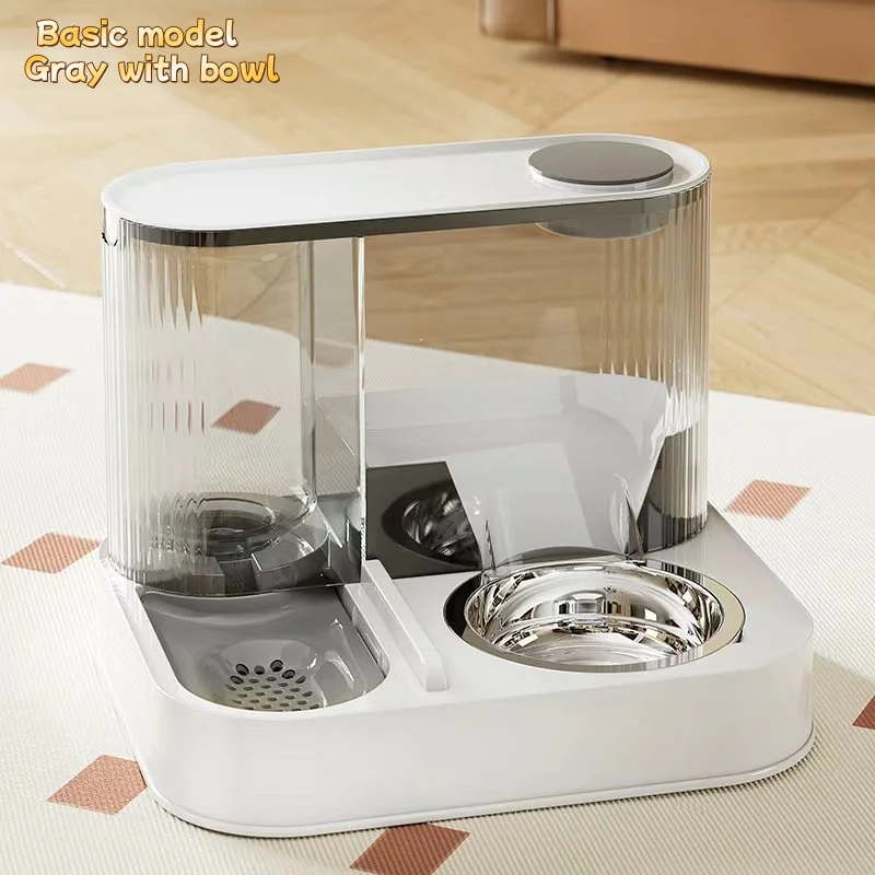 Automatic Pet Feeder And Water Dispenser With Stainless Steel Bowl_voghion.com