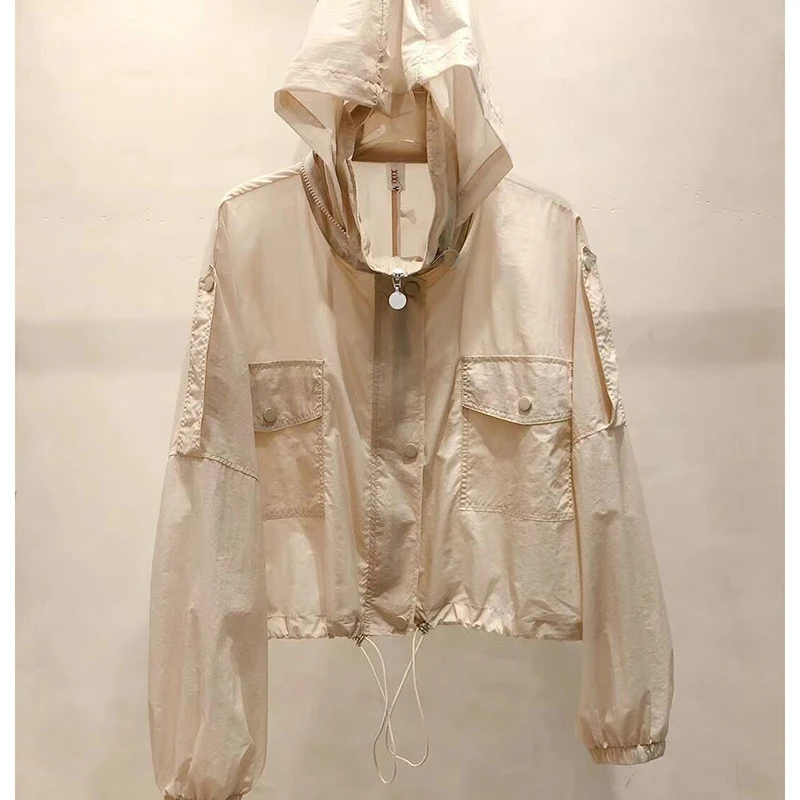 2024 Women Summer Hooded Beach UV Jacket Female Long Sleeve Sun Protection Clothing Ladies Pink Sunscreen Casual Top
