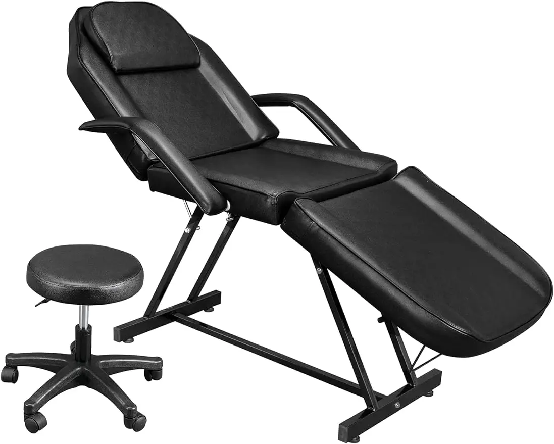 Adjustable Massage Salon Tattoo Chair Esthetician Bed w/ Hydraulic Stool,Multi-Purpose 3Section Facial Bed Table,4 Color Choices