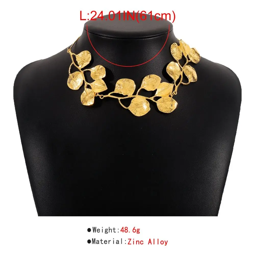 Vintage Chain Leaf Pendant Choker Necklace Alloy Gold Silver
