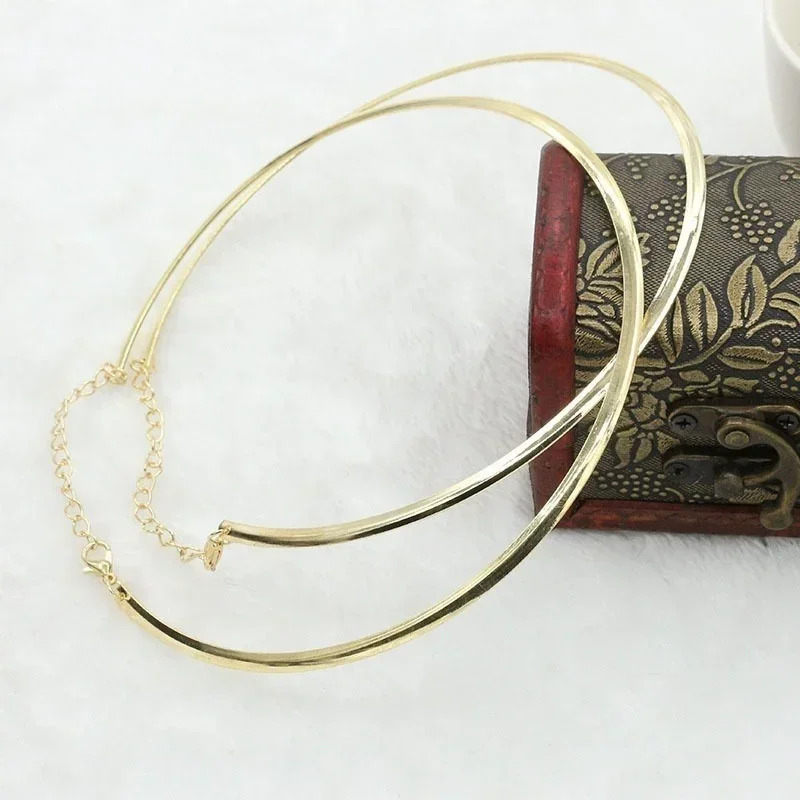 304 Stainless Steel Collar Neck Ring Necklace Silver Color Big Circle Metal Pendant Torque Statement Necklace Jewelry Findings