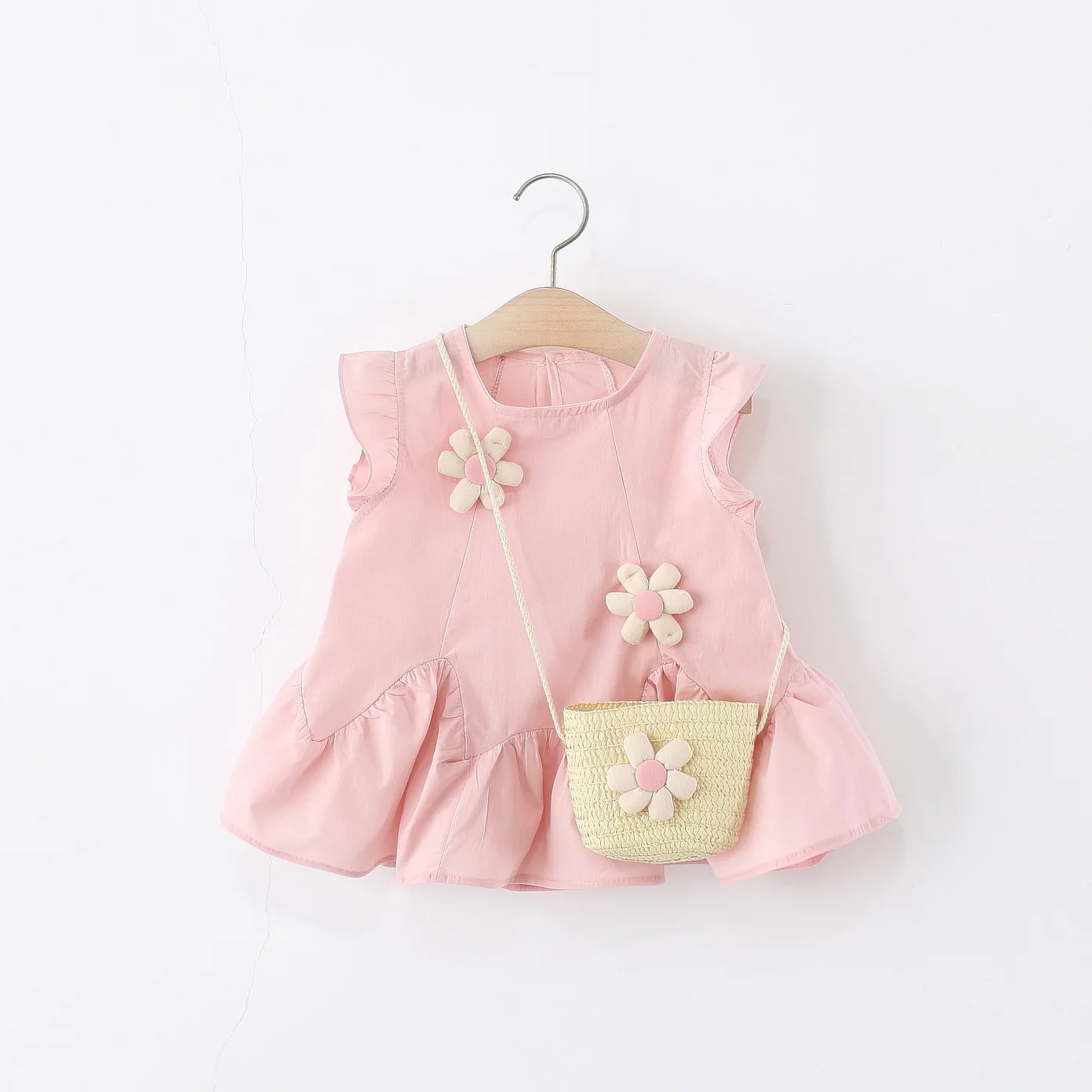 Girl Dresses 2 Pieces Set Dress Hat Sleeveless Solid Color Baby Dresses Ruffle Edge 3d Flower Sweet Summer Baby Girl Clothes Girl Dresses 2 Pieces Set Dress Hat Sleeveless Solid Color Baby Dresses Ruffle Edge 3d Flower Sweet Summer Baby Girl Clothes