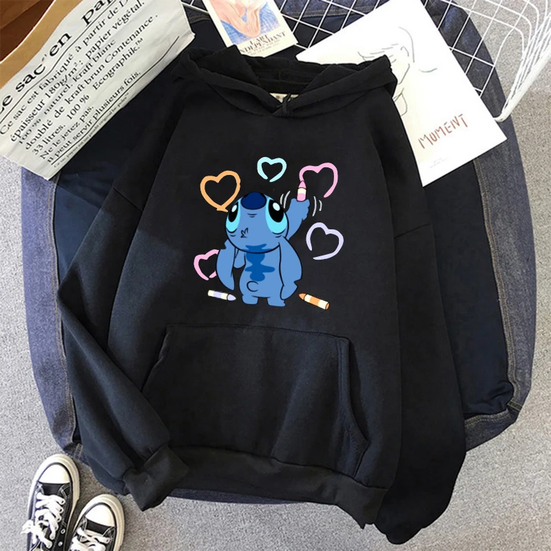 90s Grunge Funny Y2k Christmas Sweatshirt Lilo Stitch Disney Cartoon Hoodies Women Cute Stitch Anime Manga Hoody Female