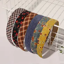 

New Women Vintage Corduroy Print Solid Plain Headbands Girls Plaid Hairband Simple Hair Hoop Sweet Styling Hair Accessories
