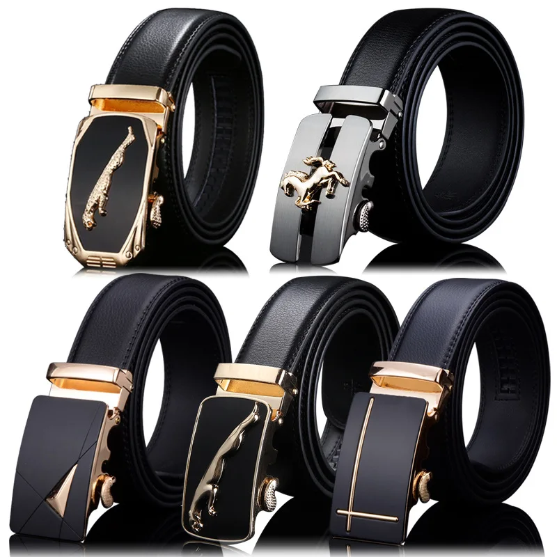 Fashionable Men's Leather Belt With Automatic Buckle For Business Travel Luxury Design Versatile Cowhide Denim Pants Waistband