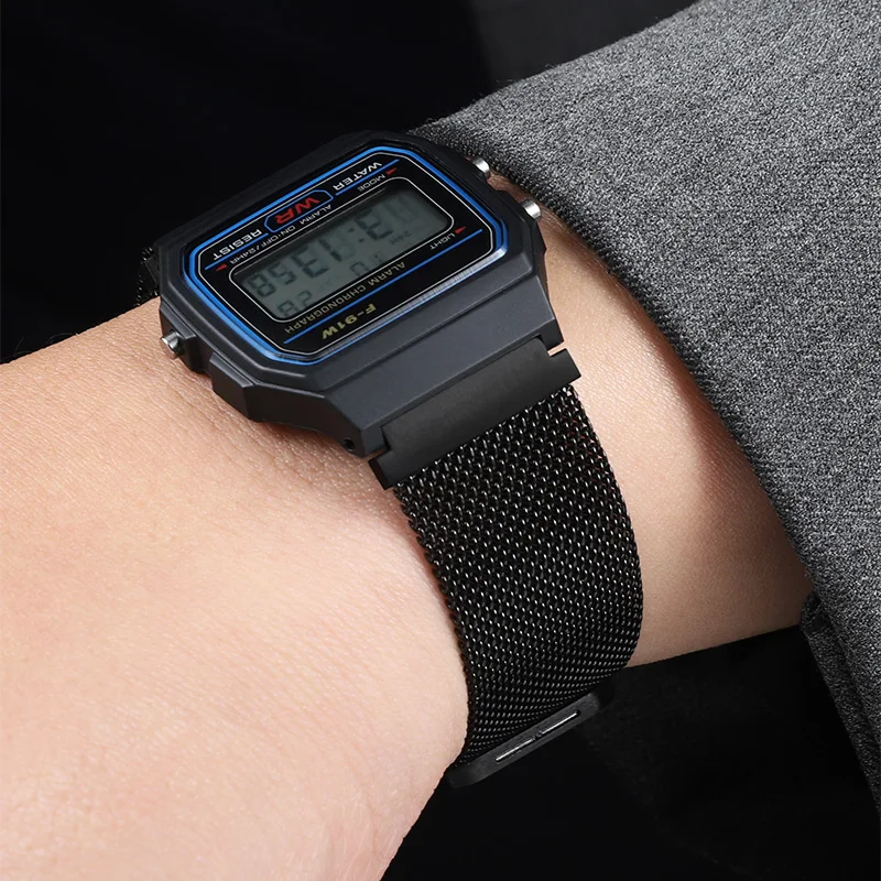 Retro Small Square Magnetic Mesh Steel Strap Watch Chain