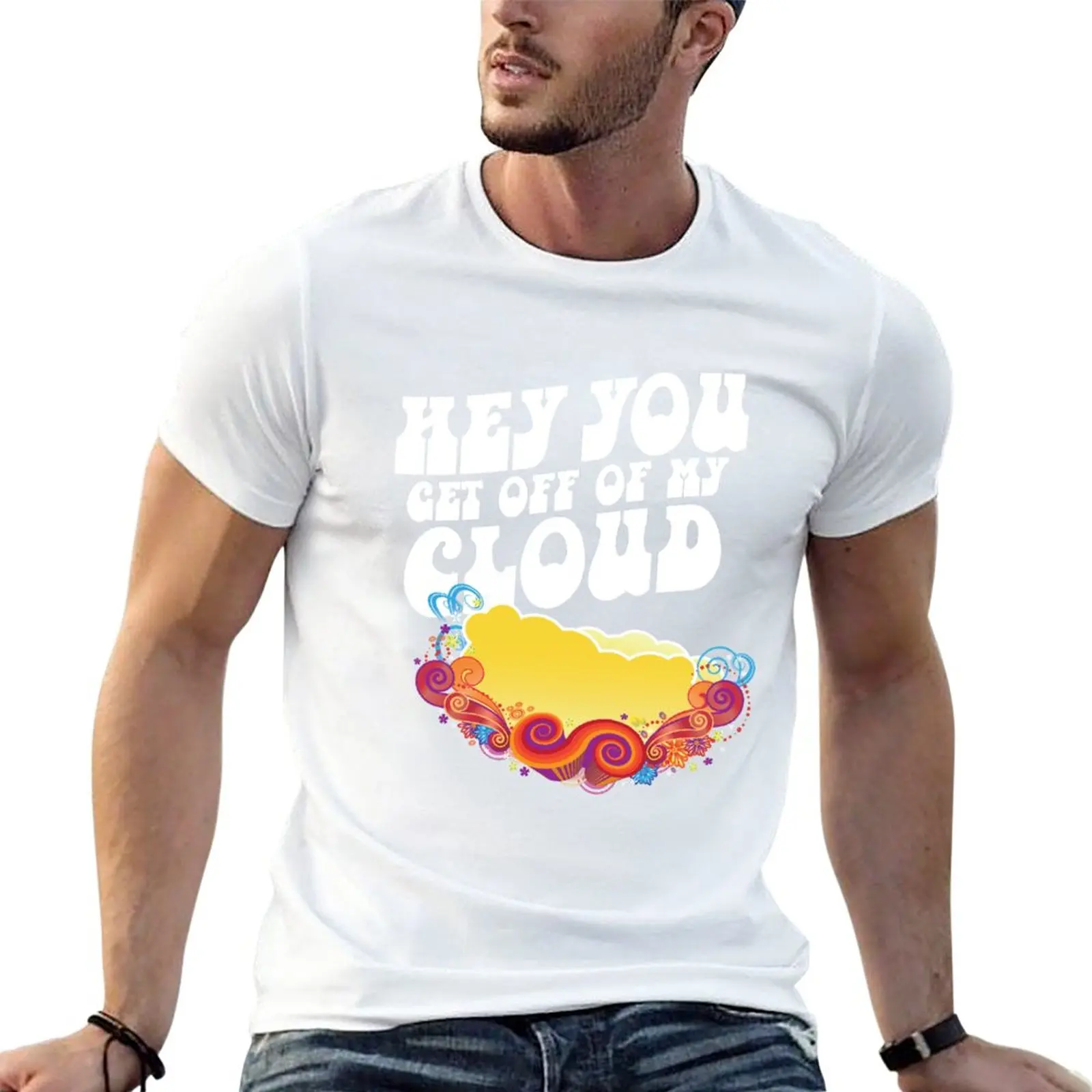 Get Off Of My Cloud T-Shirt Abbigliamento Estetico Vintage Plain White T-Shirt Uomo
