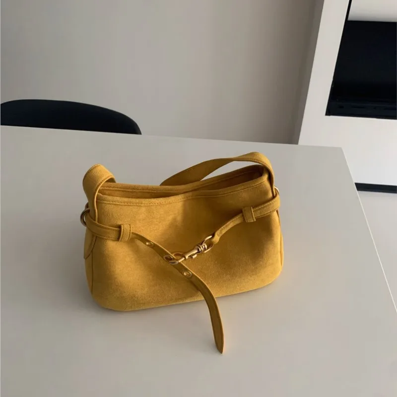 JIAERDI Yellow Suede Handbag Women Retro Fashion Versatile Shoulder Bags Ladies Casual Minimalist Commute Underarm Bag 2025 New