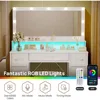 Vanity Desk with Mirror and Lights, Makeup Vanity with Upholstered Vanity Stool,Fabric Drawers,9 Dimmable LED Bulbs,Vanity Set 5