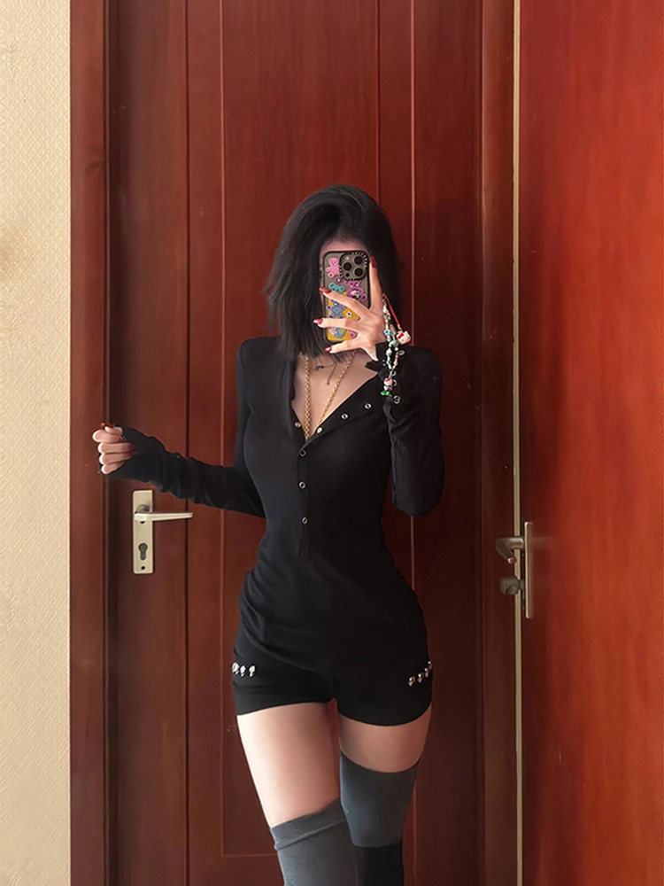 Sexy American Sle Long Sve Button up V Ne T irt Women's Slim Fit Inner Wear Base irt Sweet And Spicy Chic Top