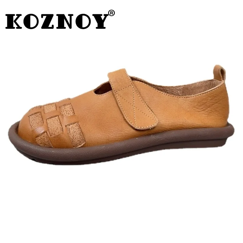 

Koznoy 2cm 2023 Weave Cow Genuine Leather Summer Comfy Women Soft Rubber Soled Flats Leisure Shallow Hook Ladies Moccasins Shoes