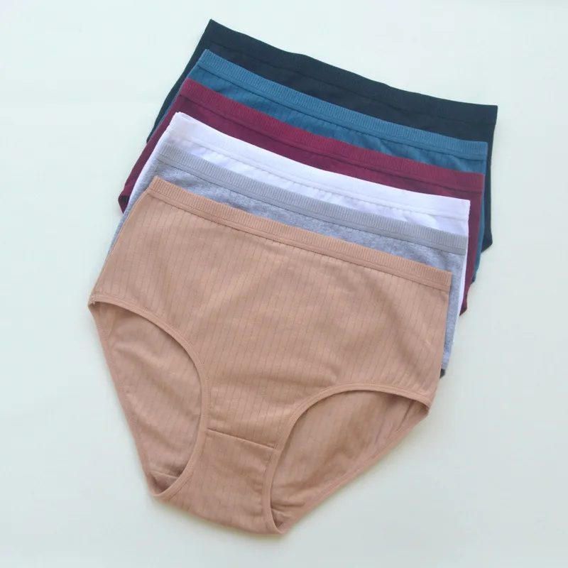 5Pcs/Set High Rise Panties Women Cotton Briefs Sexy Lingerie Ribbed Basic Daily Underwear Soft Stretch Ladies Intimates S-XXL