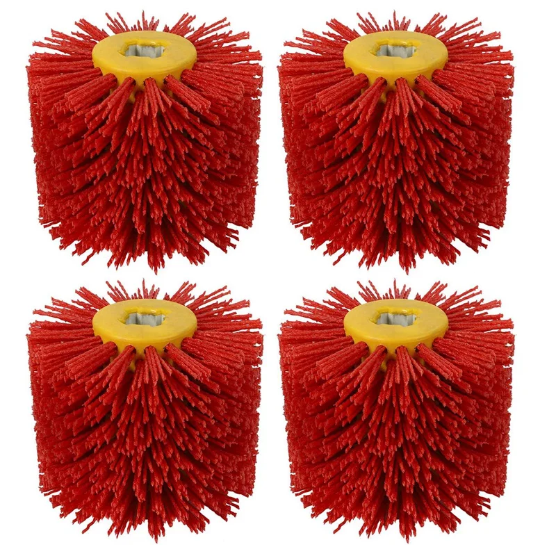 

4X Red Abrasive Wire Drum Brushes Deburring Polishing Buffing Wheel For Furniture Wood Angle Grinder Adapter