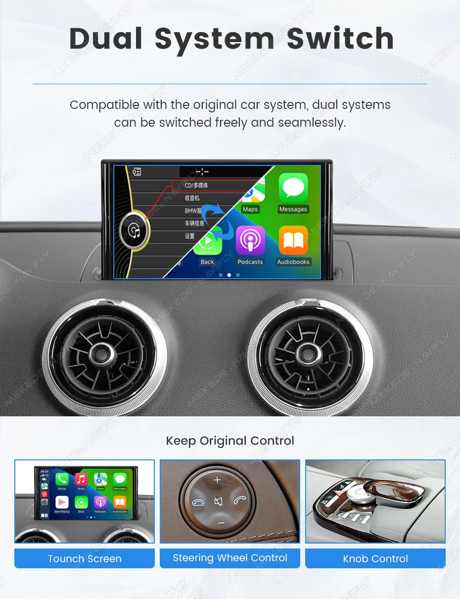 MEKEDE Wireless Carplay Android Auto Decoder Box für Audi A3 S3 A4 A4L A5 Q2L Q5L Q7 MIB System BT5.0 WIFI Videoplayer DSP GPS – Detail 8