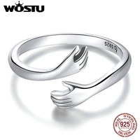 WOSTU 925 Sterling Silver Hug Hands Ring Simple Design Finger Ring For Women Elegant Silver Jewelry CTR176 1