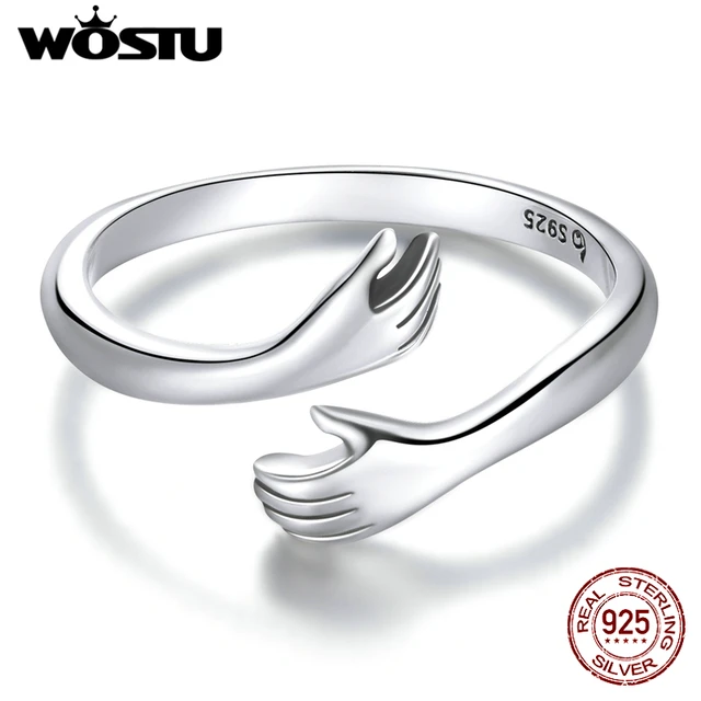 WOSTU 925 Sterling Silver Hug Hands Ring Simple Design Finger Ring For Women Elegant Silver Jewelry CTR176 1