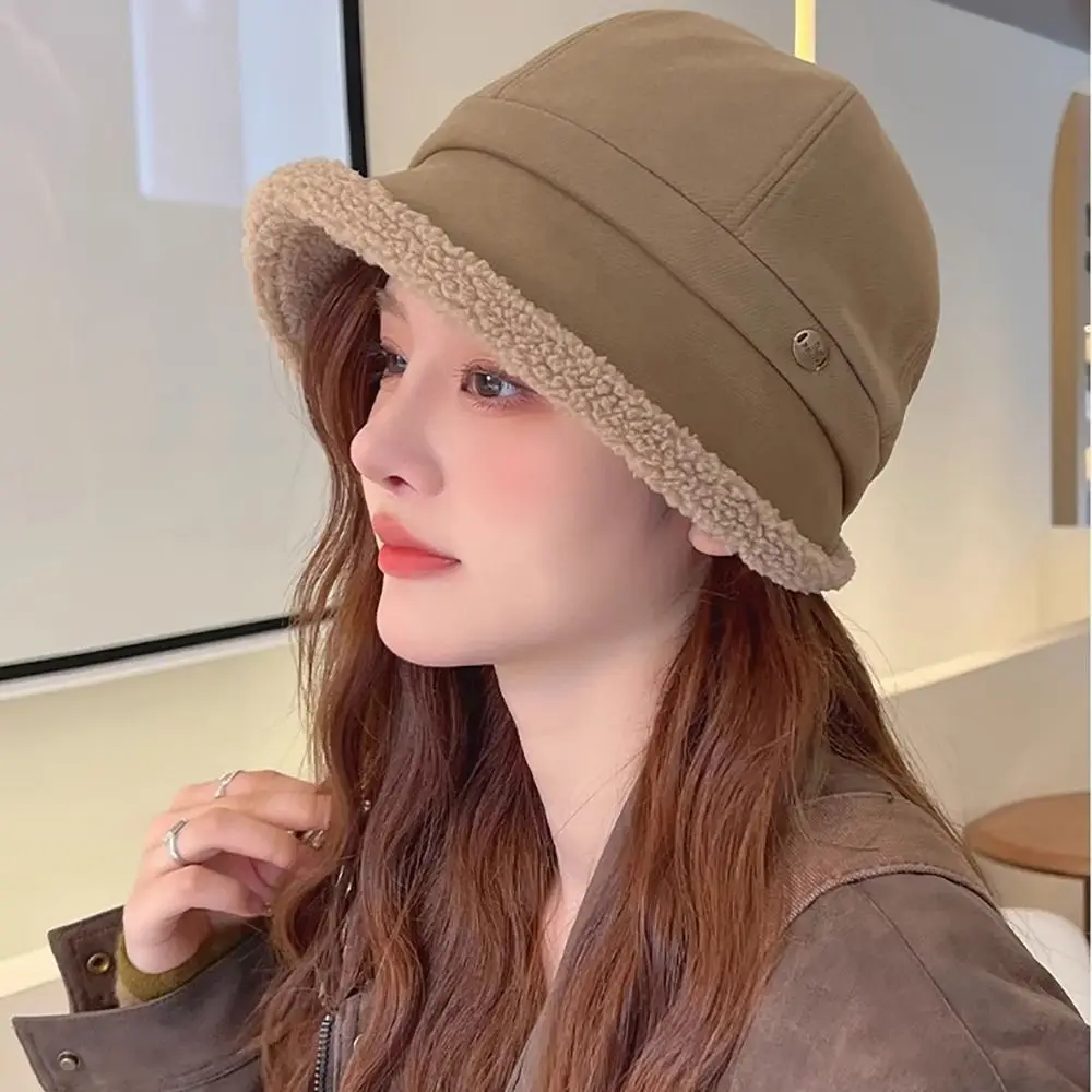 

Warm Plush Bucket Hat Casual Faux Fur Soft Sun Cap Winter Plus Velvet Fisherman Cap