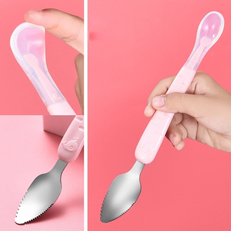 Baby Feeding Spoon Scraper Spoon Silicone Fruit Puree Supplementary Food Feeder Dual-Head Toddler Cutlery