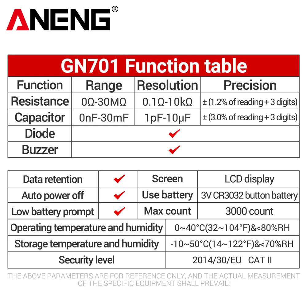 ANENG GN701 Ʈ SMD ׽, 3000 īƮ Ƽ, ޴ ġ ׽Ʈ,  ĿнϽ Ӽ ̿ ׽Ʈ 跮 