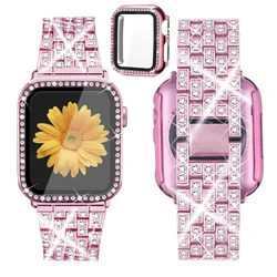 Luxurious Diamond - Accented Apple Watch Band with Protective Cover and Screen Shield - 42mm Series 10 (Pink gold 04)