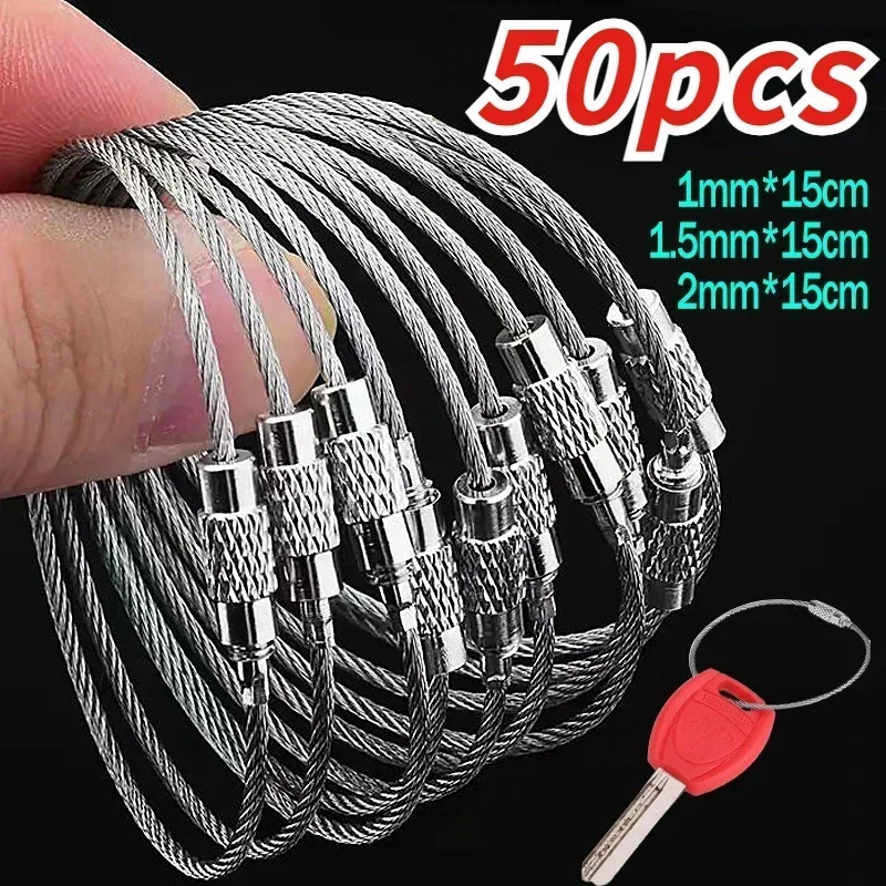 Metal Keychain Tag Ropes Stainless Steel Wire Cable Loop Screw Lock Gadget Ring Key Keyring Circle Camp Hanging Tool Hardware metal keychain stainless steel wire rope steel wire rope