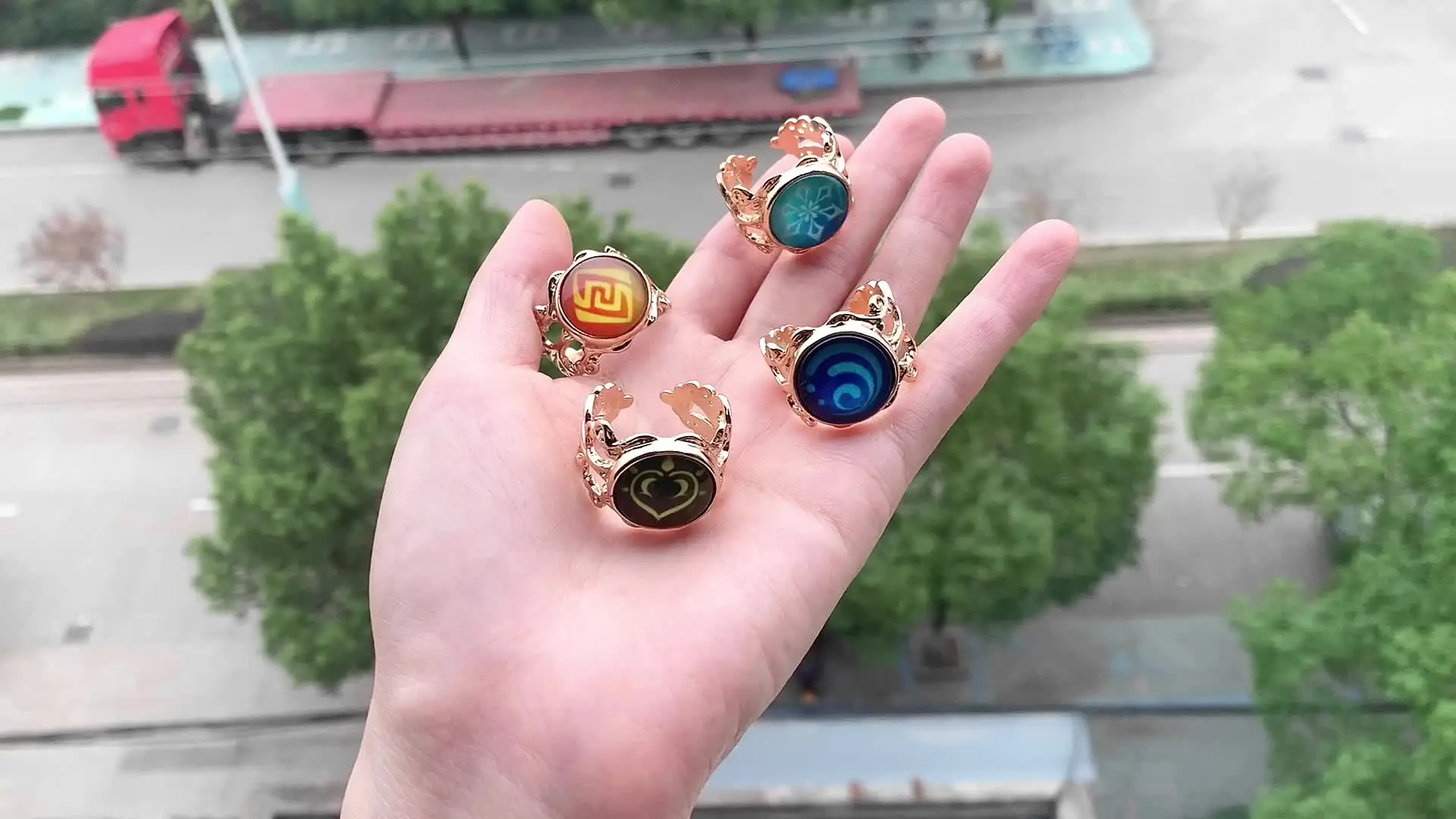 Anneaux "Eye Of God" 7 éléments - Taille Unique, Alliage Zinc, Accessoire Cosplay Gen Shin, Lot De 7 Pièces