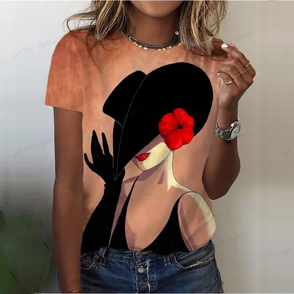 

Harajuku Graphic Retro Fashion Women Short Sleeve 90s T-shirt Summer Women's T-shirt Beautiful woman Painting Print T-shirt