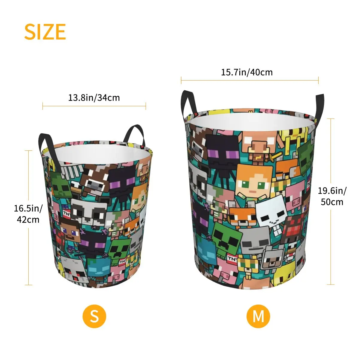 Custom Anime Game Mine C-Crafts Cartoon Laundry Basket Collapsible Baby Hamper for Nursery Toys Organizer Storage Bins 6