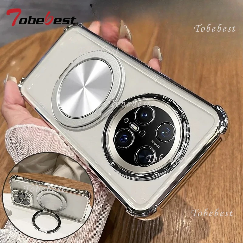 Rotating Magnetic Shockproof Plating Case with Transparent Back Cover