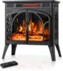 24Inch Electric Fireplace Stove Free-Standing Infrared Fireplace Stove Controllable 3D Flame 4 Variable Flame&Log Colors 1