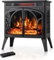24Inch Electric Fireplace Stove Free-Standing Infrared Fireplace Stove Controllable 3D Flame 4 Variable Flame&Log Colors 1