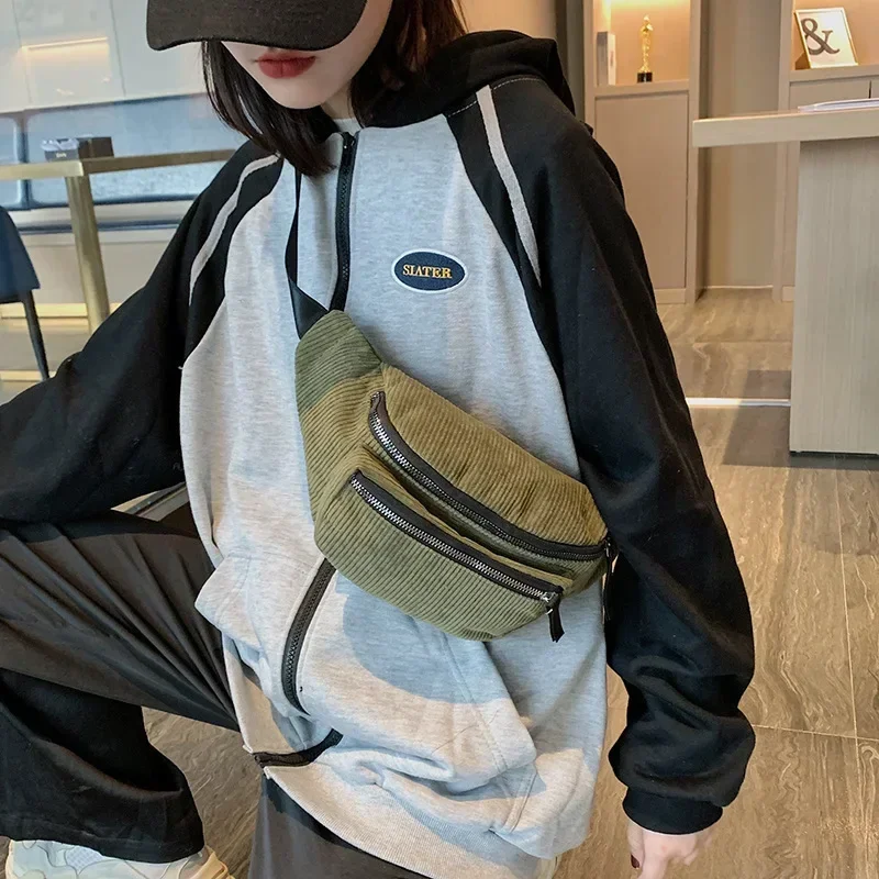 Corduroy Waist Bag Designer Zipper Chest Bag Sport Travel Girl Waist Belt Bags Fashion Phone Pack for Women